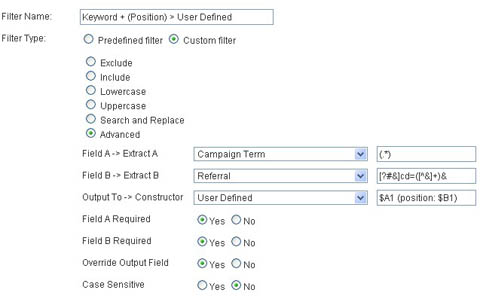 Keyword and position - user defined